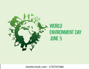 World Environment Day with nature and environment icon vector. Planet Earth with fauna and flora icon. Polluted environment vector. Industry and nature vector. Environment Day Poster, June 5