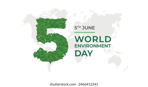 World environment day. Number 5 made of green leaf. Concept design for World environment day, Sustainability development, Ecology, Eco friendly concept. Vector illustration.
