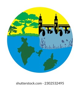 World environment day. One earth, globe, world map, 5 june. Background vector illustration.Concept design for banner, poster, greeting card. Vector illustration