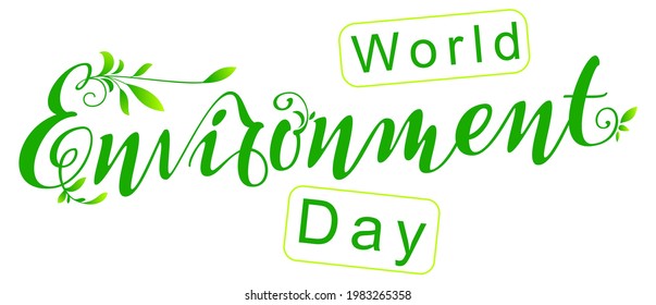 World environment day ornate lettering text banner greeting card template. Vector illustration isolated on white