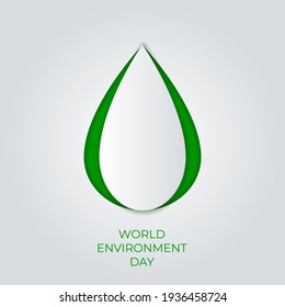 World Environment day.  Paper art concept.The celebration dedicated to help protect, and conserve world oceans, water, ecosystem. Blue 3d origami craft paper. Vector isolated illustration