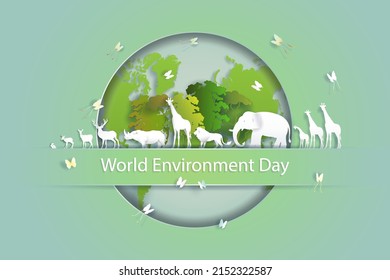 World environment Day, paper cut and origami craft style. Vector illustration world environment wildlife day. Save the planet and world concept, paper illustration, and 3d paper.