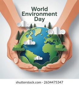 World Environment Day Paper cut style Vector Design , Poster, Banner, Advertising, Greeting Card. vector isolated on white background. Vector illustration.
