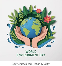 World Environment Day Paper cut style Vector Design , Poster, Banner, Advertising, Greeting Card. vector isolated on white background. Vector illustration.