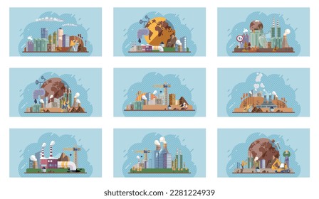 World Environment Day. Planet Earth in smoke, plastic, garbage. Global warming. Greenhouse effect of CO2. Environmental problem. Eco activist. Ecological catastrophy. Earth with reasons of destroying