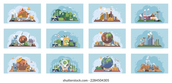 Día Mundial del Medio Ambiente. Planeta Tierra en humo, plástico, basura. Calentamiento global. Efecto invernadero del CO2. Problema ambiental. Eco activista. Catastrofia ecológica. La Tierra con motivos de destrucción