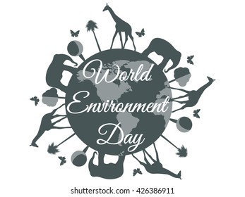 World Environment Day, planet earth with animals. Vector.