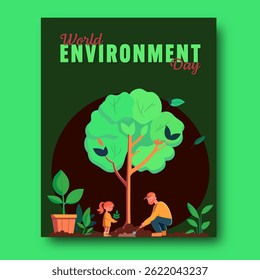 World Environment Day Post with a Father and Daughter Together Planting for Healthy Life or Save Future.