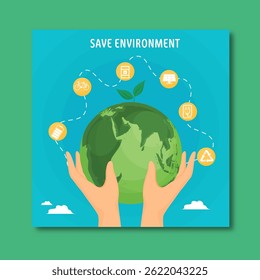 World Environment Day Post with a Person Holding Earth Connected with Energy Elements.