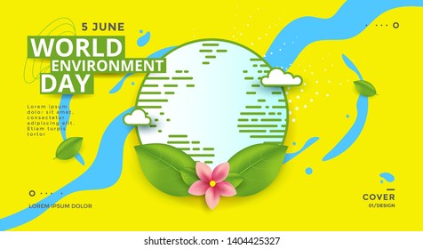 World Environment Day poster design with Earth and leaf. Vector Illustration globe green.