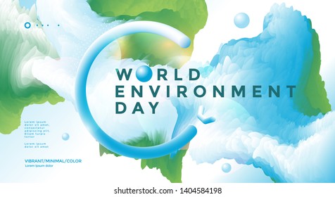 World Environment Day poster design with fluid green and blue shape. Vector Illustration