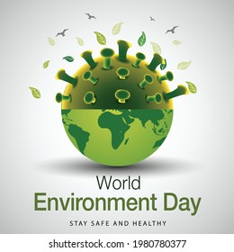 world environment day poster. global earth with virus. covid-19, corona virus concept. vector illustration design.