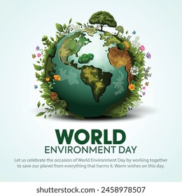 world environment day poster. green plant and globe. abstract vector illustration design.