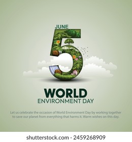 world environment day poster. green plant and 5 letter. abstract vector illustration design.