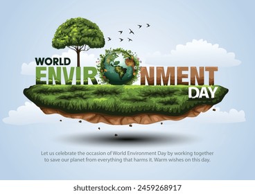 world environment day poster. green plant and globe. abstract vector illustration design.