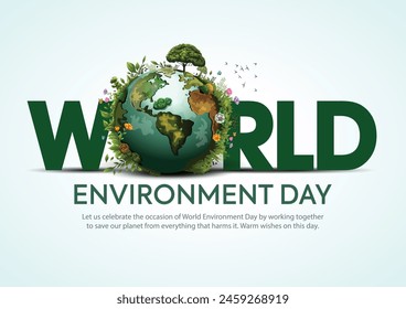 world environment day poster. green plant and globe. abstract vector illustration design.