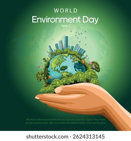 world environment day poster. green plant and globe. abstract vector illustration design.