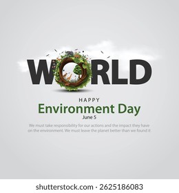 world environment day poster. green plant and globe. abstract vector illustration design.