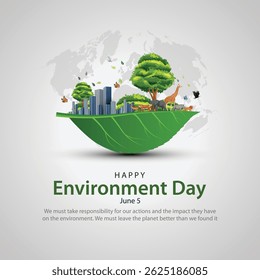 world environment day poster. green plant and globe. abstract vector illustration design.