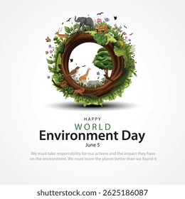 world environment day poster. green plant and globe. abstract vector illustration design.