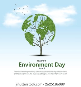 world environment day poster. green plant and globe. abstract vector illustration design.