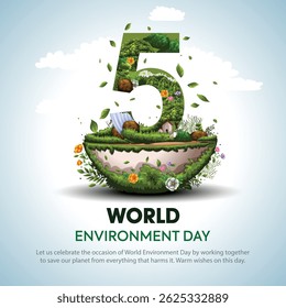 World Environment Day poster. Groene plant en globe. Abstracte vector illustratie ontwerp.
