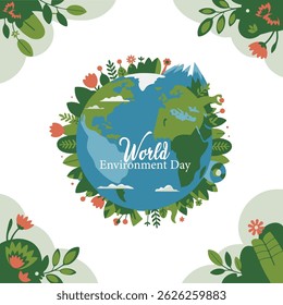 world environment day poster. green plant and globe. abstract vector illustration design.
