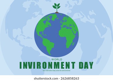 World environment day poster. Green plants and globe. Abstract vector illustration design.