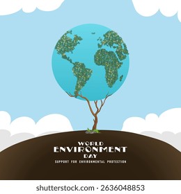 World environment day poster. green leaves and globe. abstract vector illustration design