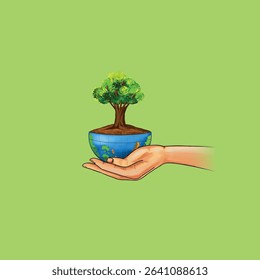 world environment day poster. green plant and globe.