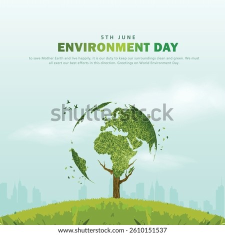 world environment day poster. green plant and globe. abstract vector illustration design. Concept with earth on tree branch.