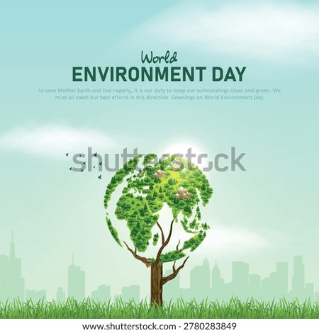 world Environment day poster. green tree shape earth on grass. abstract vector illustration design.