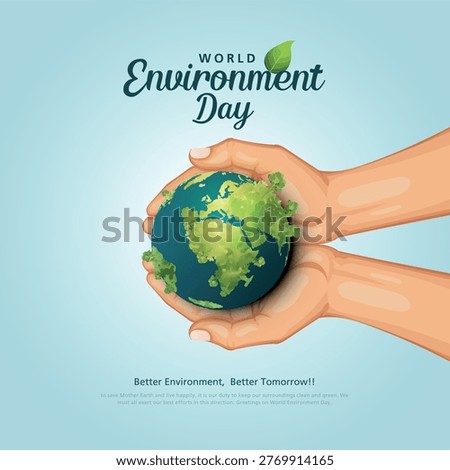 World Environment day poster. hand holding and green earth. creative vector illustration design.