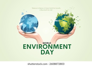 world Environment day day poster. hands holding and green plant earth and save water earth. abstract vector illustration design.