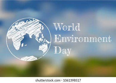 World Environment Day poster on blurred background. Vector illustration with white stylized globe on blurred background