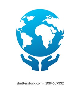 World environment day poster template. Global protection of ecology and environment flat vector illustration. A globe in human hands.