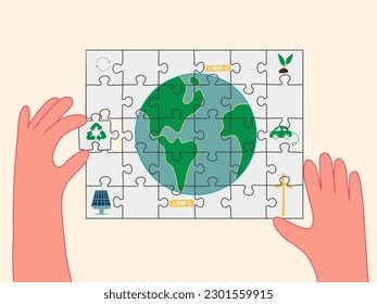 World Environment Day. Protect nature and ecology banner. Earth Day. Globe with elements of ecology. Concept for graphic, web design, marketing, print materials. Ecology Concept.