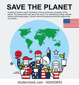 World Environment Day. Protection of the planet with World Environment Day. World Environment Day with color flags of countries. Concern about the global environment. The USA