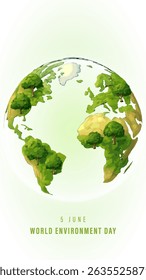 World Environment Day, Reforestation, Environmental Awareness, Sustainable Living, Action for a Greener Planet. Environment day poster. green plant and globe. Ecology, Nature, Global concept.