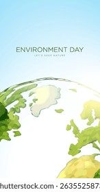 World Environment Day, Reforestation, Environmental Awareness, Sustainable Living, Action for a Greener Planet. Environment day poster. green plant and globe. Ecology, Nature, Global concept.