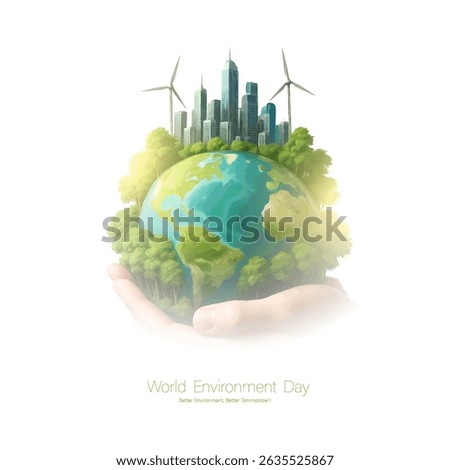 World Environment Day, Reforestation, Environmental Awareness, Sustainable Living, Action for a Greener Planet. Environment day poster. green plant and globe. Ecology, Nature, Global concept.