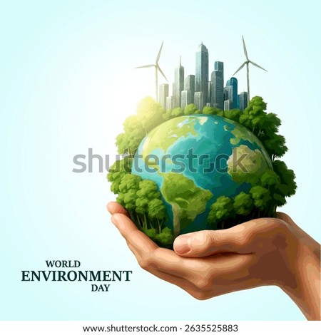 World Environment Day, Reforestation, Environmental Awareness, Sustainable Living, Action for a Greener Planet. Environment day poster. green plant and globe. Ecology, Nature, Global concept.