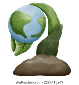 World environment day and save earth. Watercolor paint.