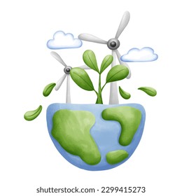 Día mundial del medio ambiente y salvar la tierra. Pintura acuarela.