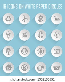World environment day. Set of 16 high quality web icons. web icons on white paper circles