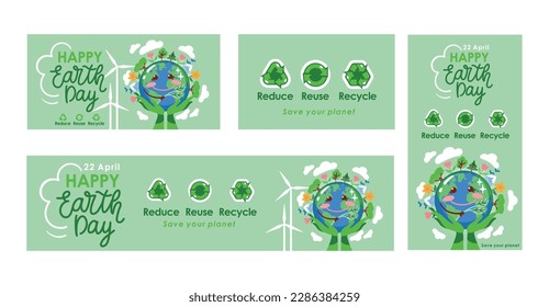 World environment day set of banners. Save the planet. Vector.