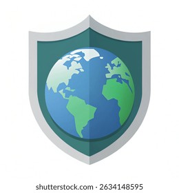 world environment day Shield and Globe or planet earth icon flat design, Vector illustration on white background. 