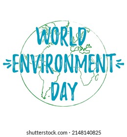 World Environment Day sign concept. Planet Earth silhouette with text World Environment Day. Isolated on white background. Vector illustration.