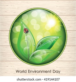 World environment day sign on wooden texture background. Vector illustration.