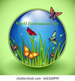 World environment day sign on green background. Vector illustration.